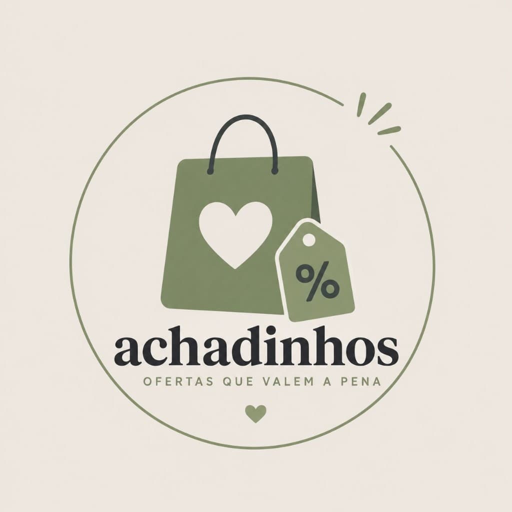 Logo Achadinhos: sacola com coração e etiqueta de desconto